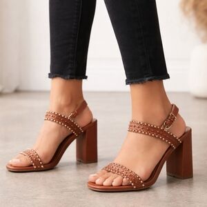 New York & Company NEW Boho Western Luxe Studded Block Heel Sandal  9.5M